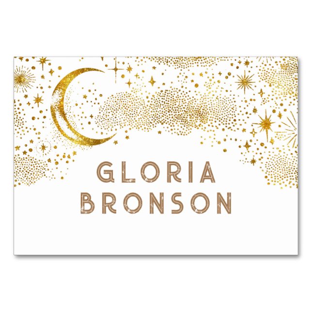 Starry Nigh Moon Individual Guest Names Table Card (Front)