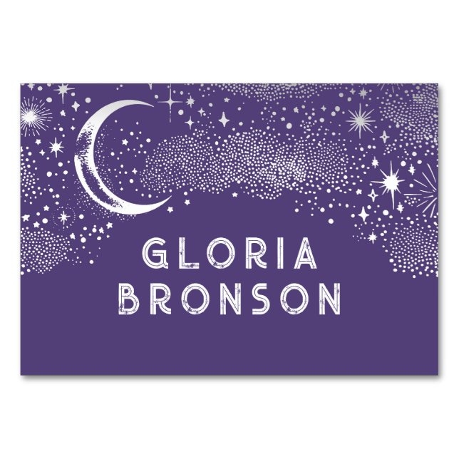 Starry Nigh Moon Individual Guest Names Table Card (Front)