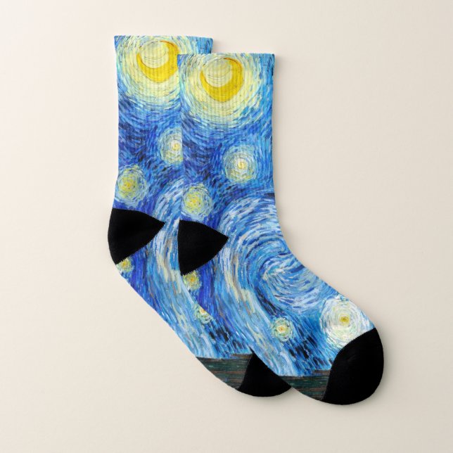 Starry Night (1889) Vincent Van Gogh landscape Art Socks (Pair)