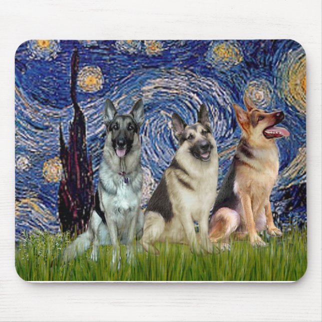 Starry Night - 3 German Shepherds Mouse Mat (Front)