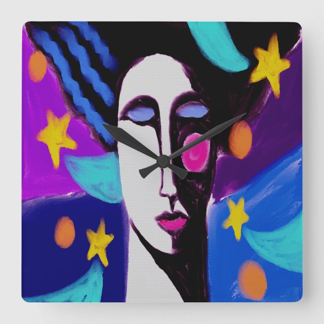 Starry Night Abstract Art Square Wall Clock (Front)