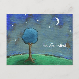 Starry Night, Abstract Landscape Tree Stars Moon Invitation