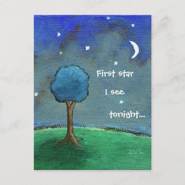 Starry Night, Abstract Landscape Tree Stars Moon Postcard (Front)