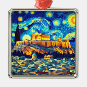 Starry Night Acropolis Athens Greece Metal Tree Decoration