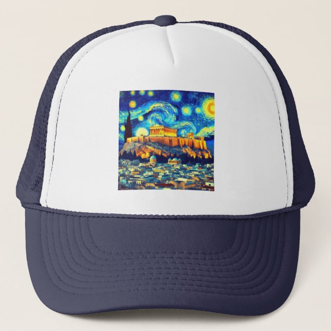 Starry Night Acropolis Athens Greece Trucker Hat (Front)