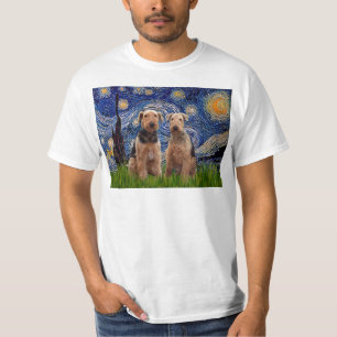 Starry Night - Airedale Terriers (two) T-Shirt