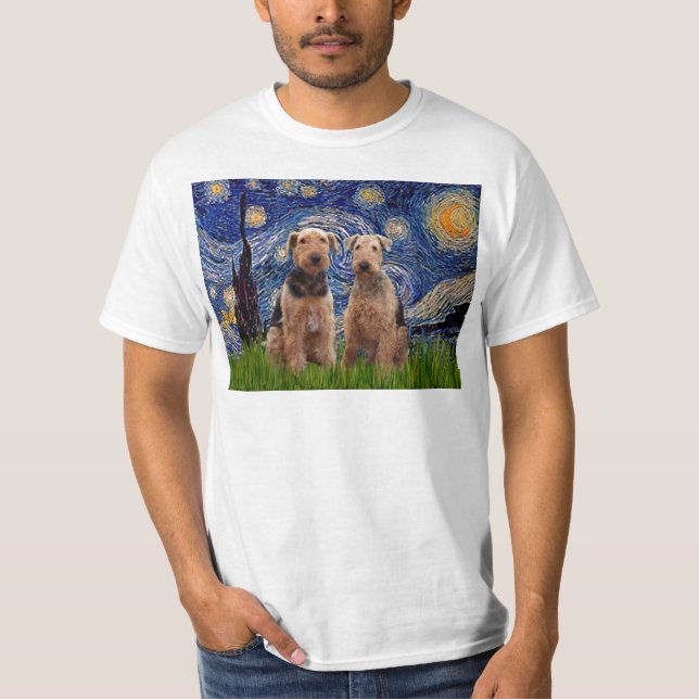 Starry Night - Airedale Terriers (two) T-Shirt (Front)