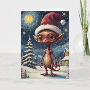 Starry Night Alien Christmas Holiday Personalised Card