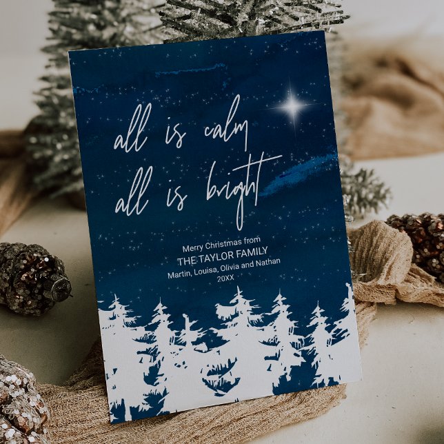 Starry Night All Is Calm All Is Bright Christmas Holiday Card (Creator Uploaded)