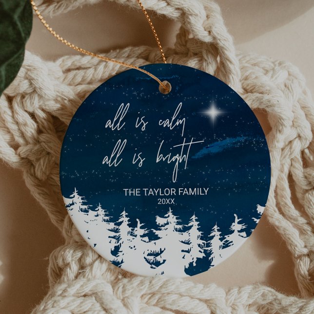 Starry Night All Is Calm All Is Bright Holiday Ornament (Creator Uploaded)