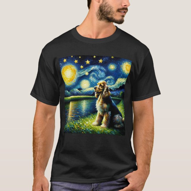 Starry Night American Cocker Spaniel Dog Van Gogh T-Shirt (Front)