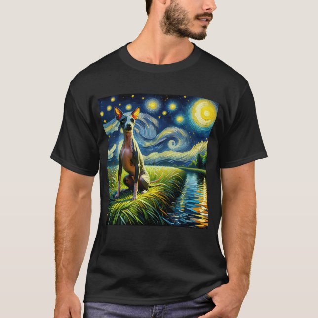 Starry Night American Hairless Terrier Dog Van T-Shirt (Front)
