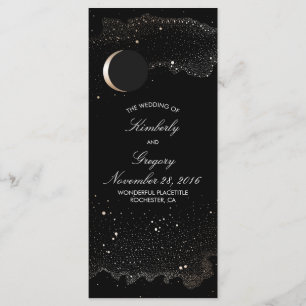 Starry Night and Gold Moon Black Wedding Programs Programme
