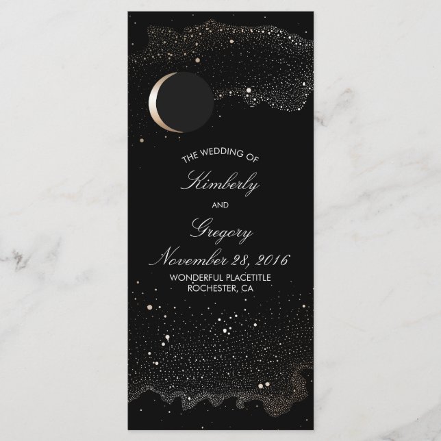Starry Night and Gold Moon Black Wedding Programs Programme (Front)