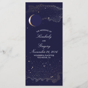 Starry Night and Gold Moon Navy Wedding Programs Programme