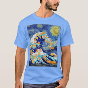 Starry Night and Great Wave Cat, Cat Lover, Cat Mo T-Shirt
