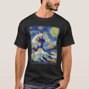 Starry Night and Great Wave Cat Cat Lover Cat Mum T-Shirt