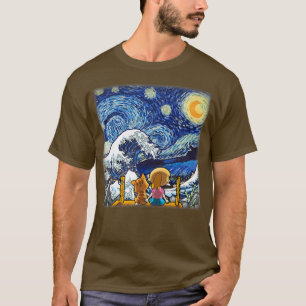 Starry Night and Great Wave Cat Lady, Cat Mum, Cat T-Shirt