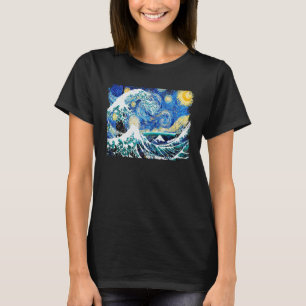 Starry Night and Great Wave Van Gogh Art Painting T-Shirt