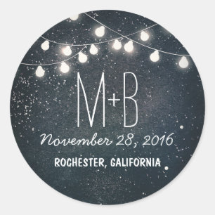 Starry Night and String Lights Wedding Classic Round Sticker
