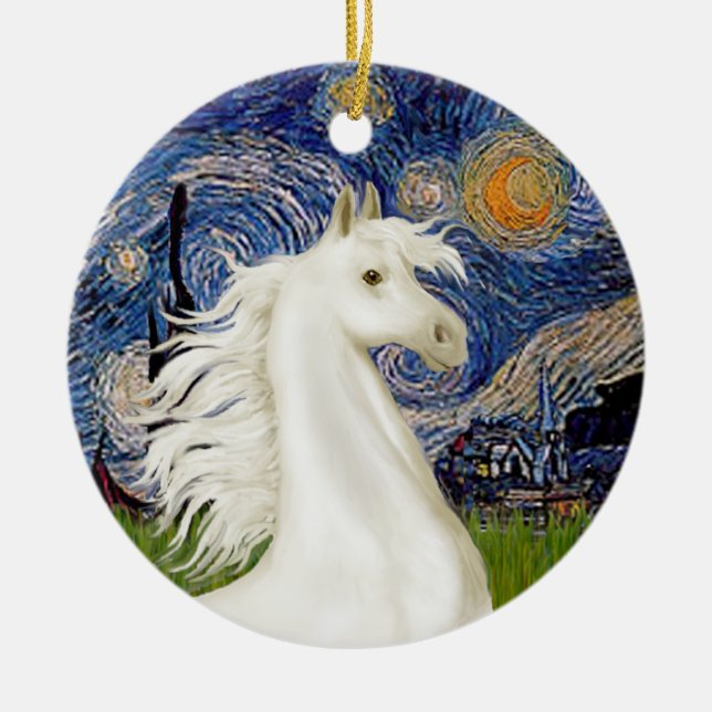 Starry Night - Arabian Horse (white) Ceramic Tree Decoration (Front)