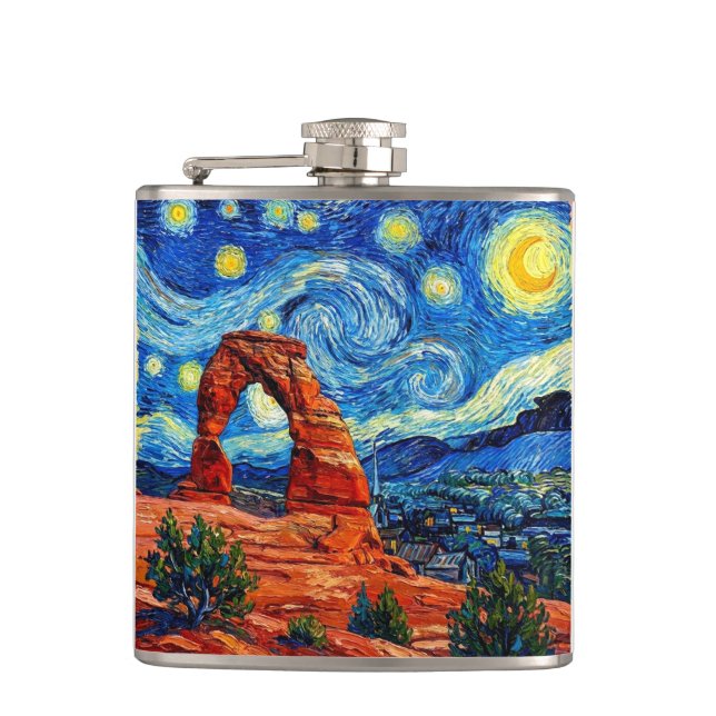 Starry Night Arches National Park Hip Flask (Front)