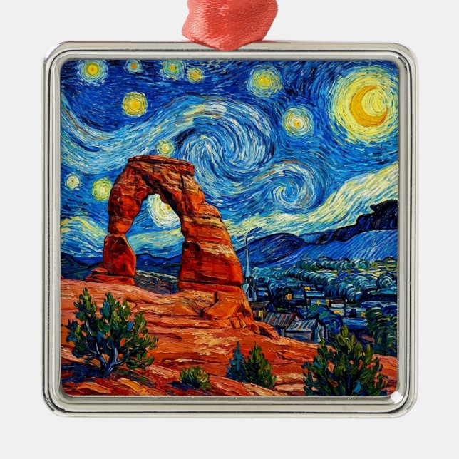 Starry Night Arches National Park Metal Tree Decoration (Front)