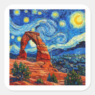 Starry Night Arches National Park Square Sticker