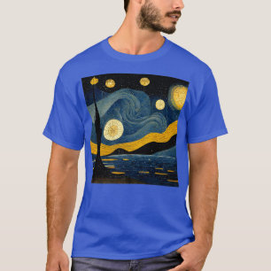 Starry Night Art Deco Vincent van Gogh Art Illustr T-Shirt
