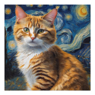 Starry Night Art With a Cat Photo Print