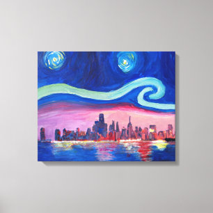Starry night at Chicago - Van Gogh inspirations Canvas Print
