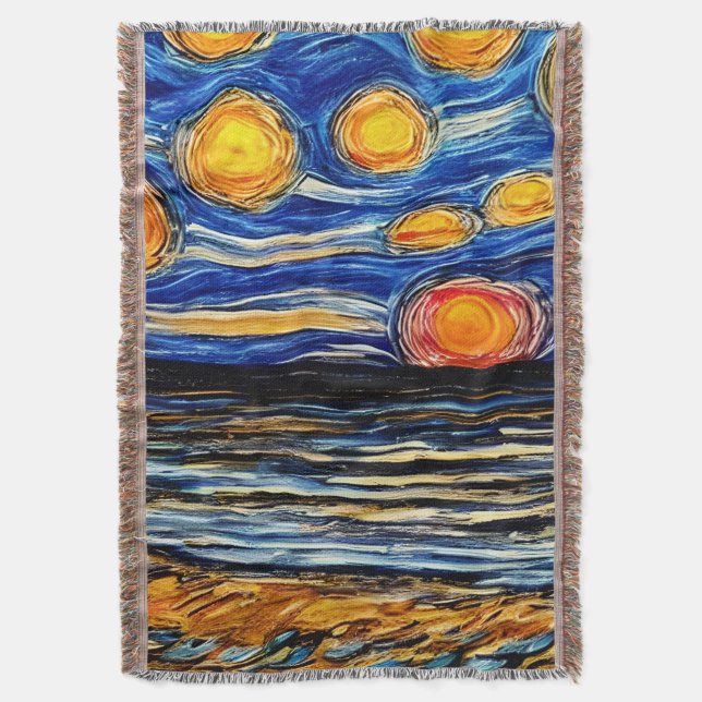 Starry Night at the Beach Throw Blanket (Front Vertical)