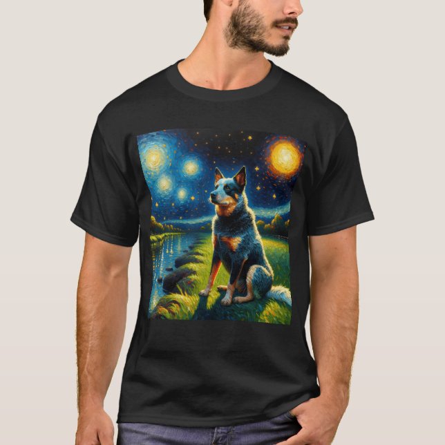 Starry Night Australian Cattle Dog Van Gogh Lover T-Shirt (Front)