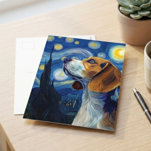 Starry Night Beagle Dog Impressionist Art Postcard