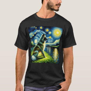 Starry Night Belgian Tervuren Dog Van Gogh Lover T-Shirt