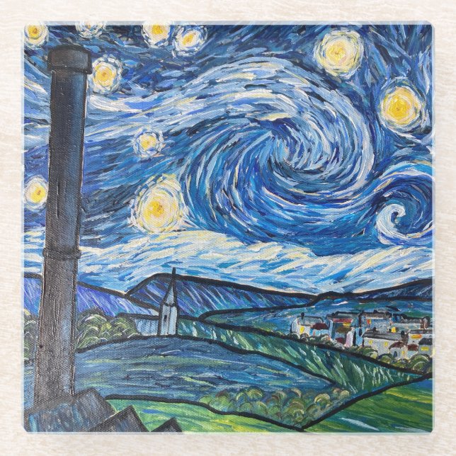 Starry Night Belmont Lancashire  Glass Coaster (Front)