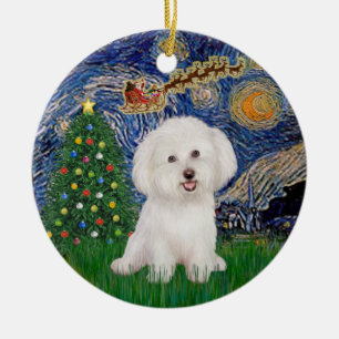 Starry Night - Bichon Frise #7 Ceramic Tree Decoration