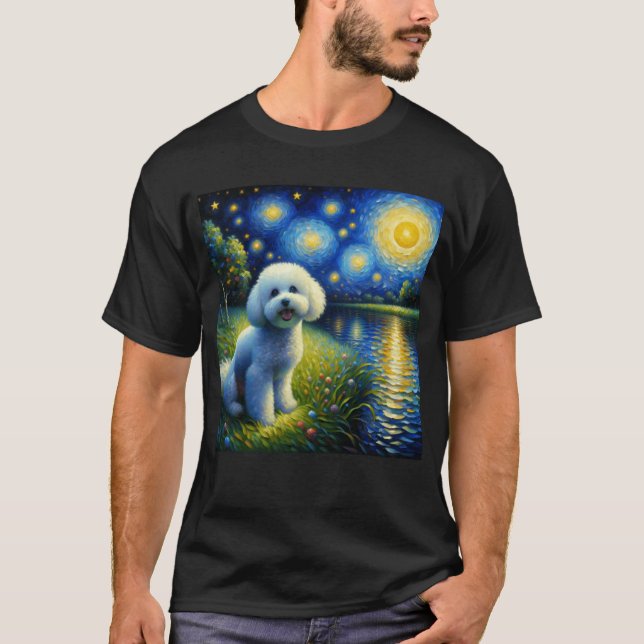 Starry Night Bichon Frise Dog Van Gogh Lover T-Shirt (Front)