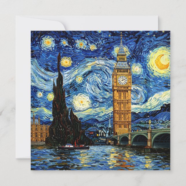 Starry Night Big Ben London England Invitation (Front)