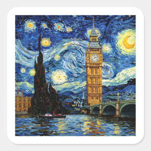 Starry Night Big Ben London England Square Sticker
