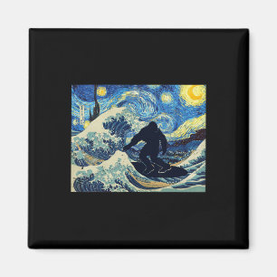 Starry Night Bigfoot Surfing Great Wave Off Kanaga Magnet