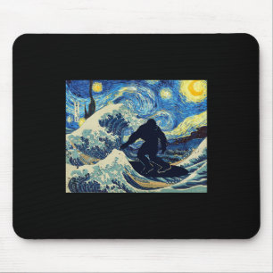 Starry Night Bigfoot Surfing Great Wave Off Kanaga Mouse Mat