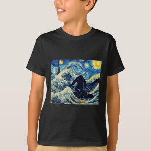 Starry Night Bigfoot Surfing Great Wave Off Kanaga T-Shirt