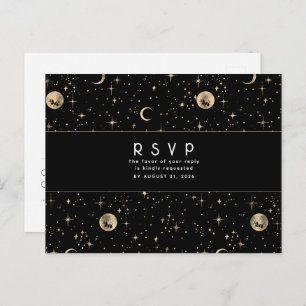 Starry Night Black and Gold Wedding RSVP Postcard