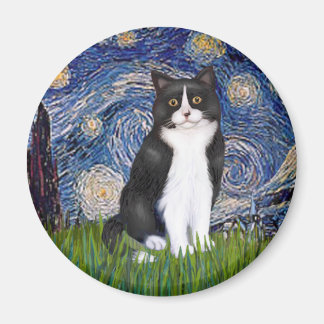 Starry Night - Black and White Cat Magnet