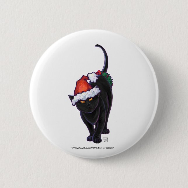 Starry Night Black Cat Christmas 6 Cm Round Badge (Front)