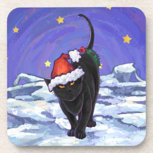 Starry Night Black Cat Christmas Coaster