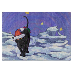 Starry Night Black Cat Christmas Cutting Board