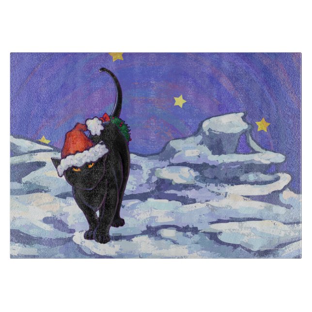 Starry Night Black Cat Christmas Cutting Board (Front)