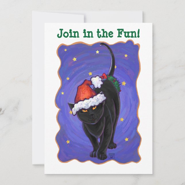Starry Night Black Cat Christmas Invitation (Front)